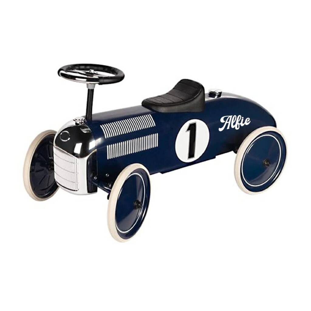 Personalised Vintage Style Navy Ride On Car For Kids