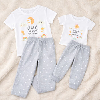 Personalised Mother's Day Mummy And Me Matching Pyjamas Sun Rainbow, 2 of 5
