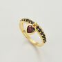 Gold Vermeil Heart Charm Ring Garnet And Onyx Gemstones, thumbnail 1 of 6