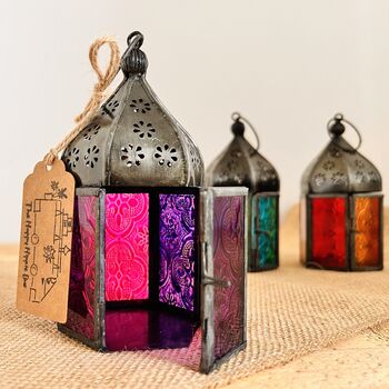 Handmade Moroccan Style Lantern Orange Blue And Purple, 7 of 8