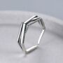 Sterling Silver Geometric Hexagon Angle Cut Slim Ring, thumbnail 1 of 3