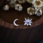 Mismatched Starburst And Moon Stud Earrings In Sterling Silver With Lab Moonstone, thumbnail 1 of 9