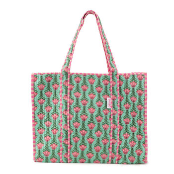 Serendipity Cotton Quilted Tote Bag Lt. Green Lotus, 2 of 5