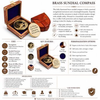Personalised Signature Sundial Compass With Wooden Box, 6 of 12