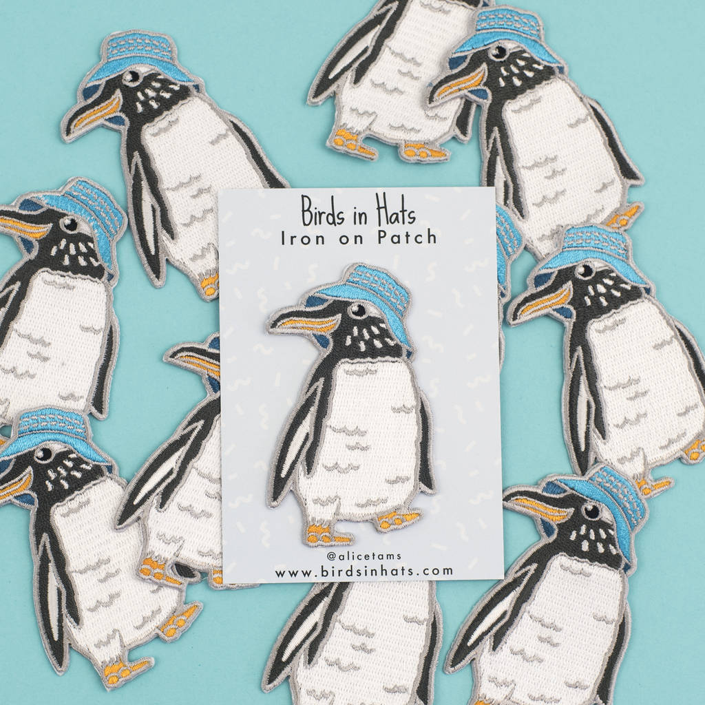 Penguin In A Bucket Hat Iron On Embroidered Patch By Birds in Hats