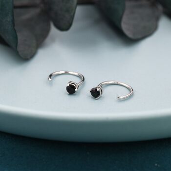 Black Cz Huggie Hoop Earrings, 7 of 10