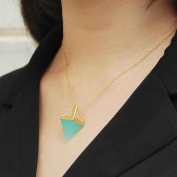 Geometric Rose / Gold Plated Silver Multi Gemstone Pyramid Necklace, 2 of 8