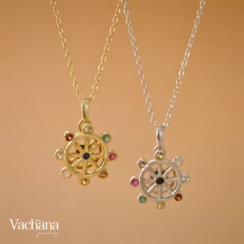 Spinning Nine Gemstones Dharma Wheel Necklace, 11 of 11