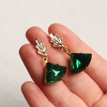 Art Deco Emerald Chrysler Drop Earrings, 6 of 8