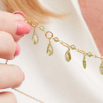 Peridot Beads And Gold Plated Silver Dangly Necklace, 5 of 11