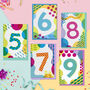 Age Seven Colourful Pattern Kids Birthday Card, thumbnail 3 of 3