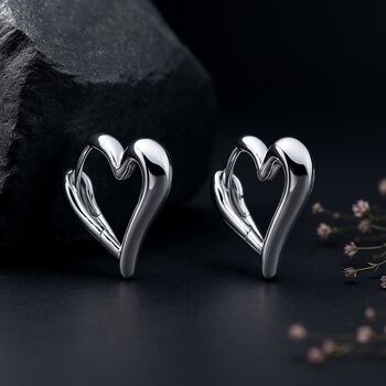 Sterling Silver Chunky Heart Hinged Hoop Earrings, 3 of 8
