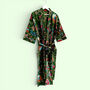 Green Floral Block Print 100% Cotton Dressing Gown, thumbnail 3 of 7