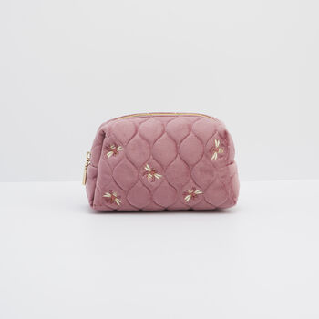 Embroidered Bee Cosmetic Pouch In Rose Pink, 2 of 7