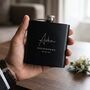 Personalised Script Engraved Black Metal Hip Flask Wedding, Groomsmen And Birthday Gift, thumbnail 1 of 12