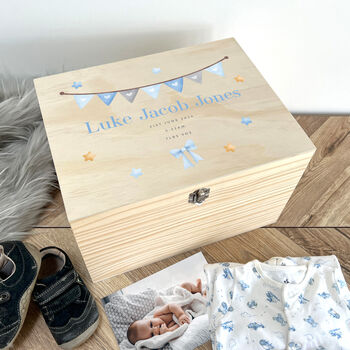 Personalised Blue Garland New Baby Keepsake Box, 4 of 11