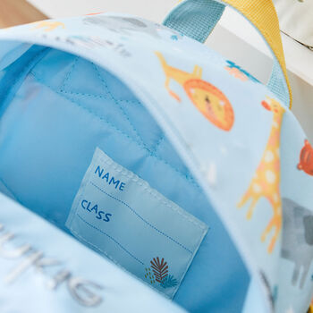 Personalised Blue Safari Mini Backpack With Compartment, 5 of 7