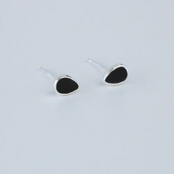 Sterling Silver Black Teardrop Stud Earrings, 2 of 4