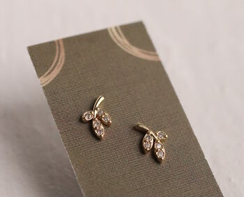 Jewel Leaf Sterling Silver Gold Stud Earrings, 3 of 6