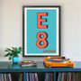 E8 Hackney Dalston London Typography Postcode Print, thumbnail 1 of 11