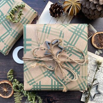 Patchwork Green Cheque Paper Fibre Wrapping Paper, 9 of 12