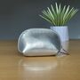 Leather Coin Purse In Metallic Silver, thumbnail 1 of 2