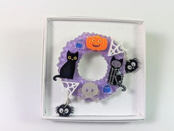 Halloween Fall Wreath Brooch Glow In The Dark Acrylic, 9 of 9