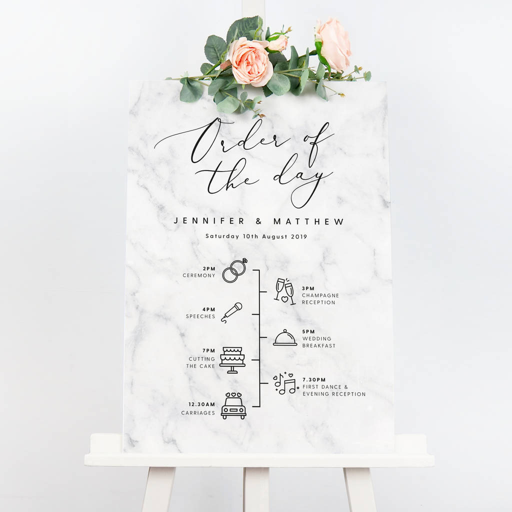 Monochrome Marble Wedding Order Of The Day Sign