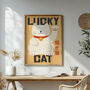 Lucky Cat Art Print | Maneki Neko Japanese Wall Decor, thumbnail 1 of 8