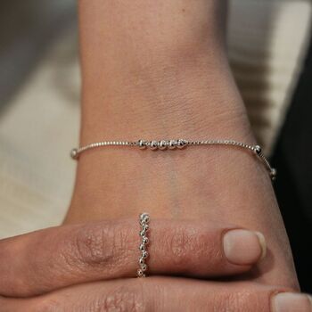 Sterling Silver Beaded Thin Chain Simple Bracelet, 4 of 7
