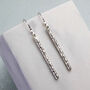 Hammered Silver Round Bar Drop Earrings, thumbnail 2 of 8