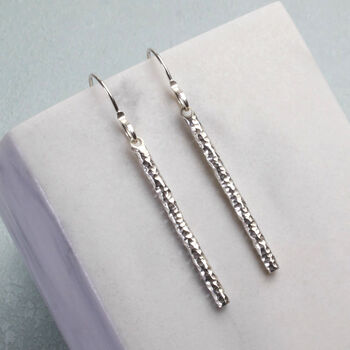 Hammered Silver Round Bar Drop Earrings, 2 of 8