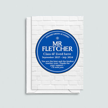 Personalised Blue Plaque Card For Teacher, 3 of 3
