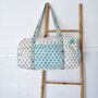 Block Printed Aqua, White And Green Floral Quilted Duffle Bag, thumbnail 3 of 9