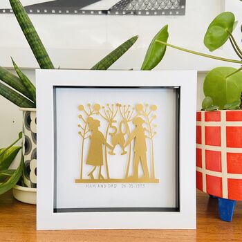 Framed Personalised 50th Golden Wedding Paper Cut Art, 7 of 9