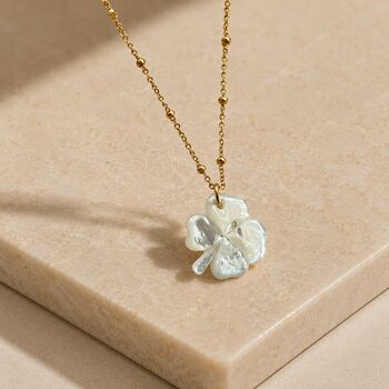 Mother Of Pearl Lucky Clover Necklace 18k Gold Plated, 2 of 3