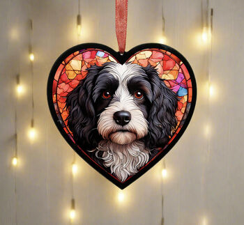 Cavapoo Stained Glass Effect Heart Suncatcher, 2 of 6