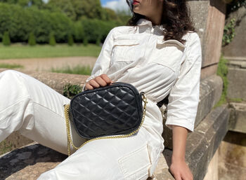 Black Leather Quilted 'Riviera' Handbag, 2 of 7