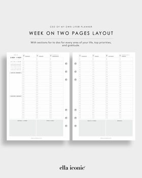 Mid Year 2025 2026 A5 Life Planner Inserts • Week On Two Pages, 2 of 7