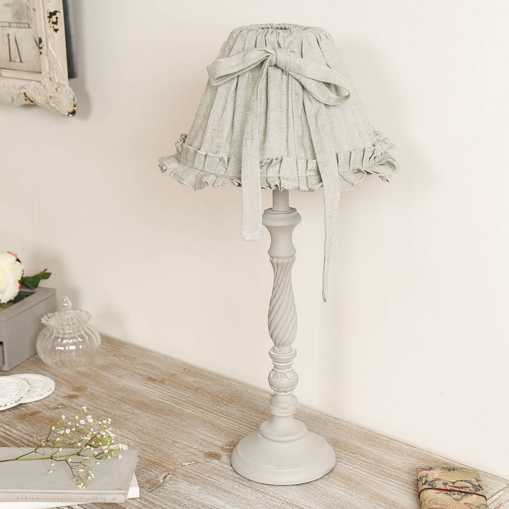 French Grey Table Lamp With Pleated, Bow Table Lamp