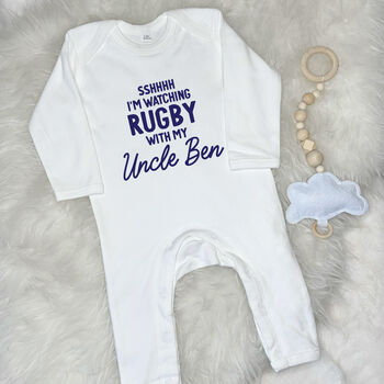 Watching Sport With Uncle Personalised Sports Babygrow, 6 of 8