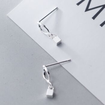 Sterling Silver Square Twist Drop Stud Earrings, 3 of 4