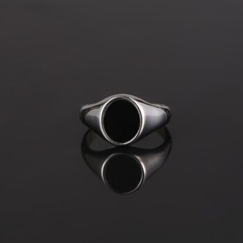 Black Onyx Oval Steel Silver Signet Ring For Men, 5 of 12