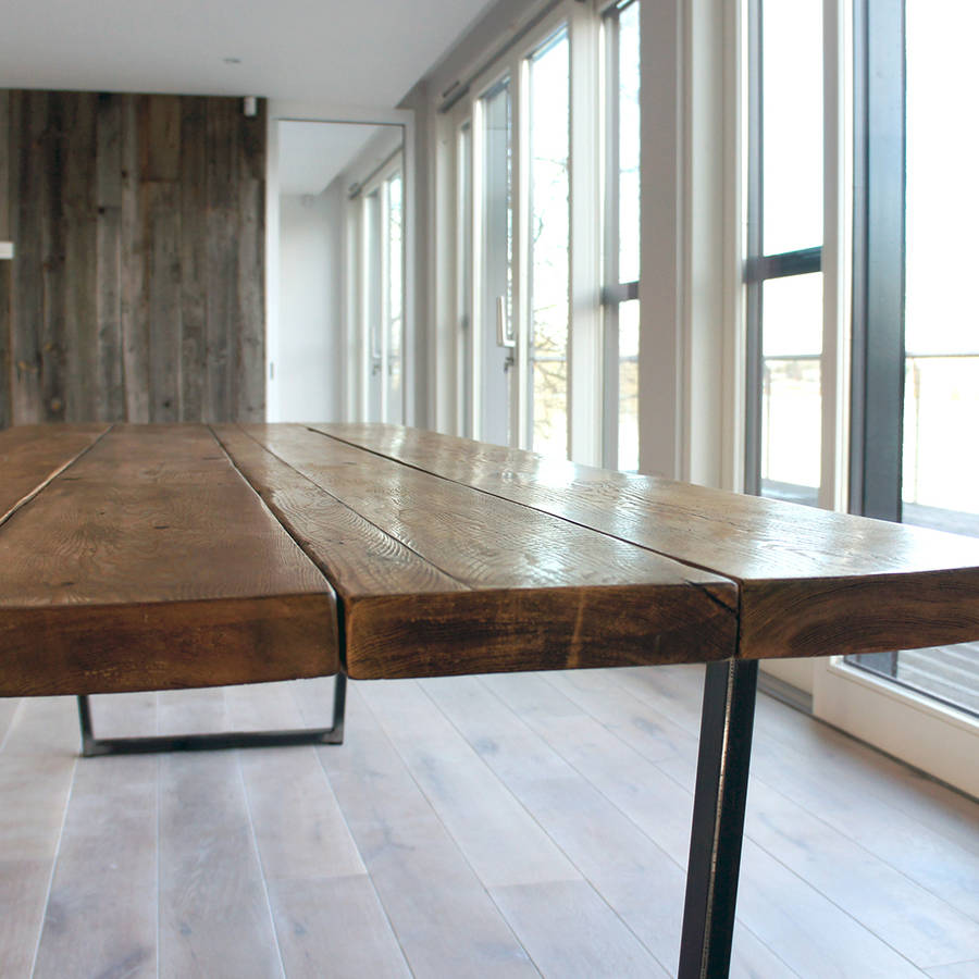 'madison' reclaimed wood dining table with steel legs by revive joinery