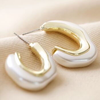 White Molten Pearlescent Hoop Earrings In Gold Plating, 4 of 5