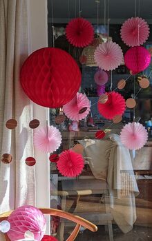 Tissue Paper Fan Decorations Pink Or Red, 8 of 8