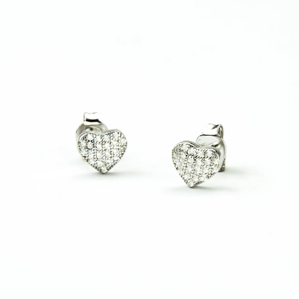 Sterling Silver Pavé Heart Stud Earrings By Martha Jackson Sterling ...