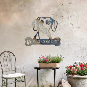 Customisable Dachshund Welcome Metal Wall Art Sign Gift For Home And Garden Decor, 9 of 11