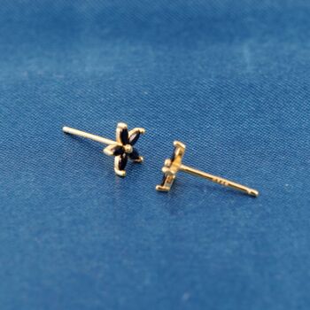 July Onyx Birthstone Stud Earrings, Flower Studs, Gold Studs, 4 of 7