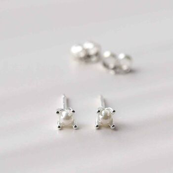 Sterling Silver Tiny Pearl Stud Earrings, 3 of 5